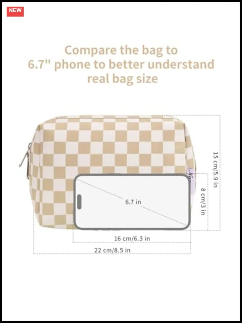 Checkered Makeup Bag Travel Cosmetic Organizer Toiletry Bag with Compartments